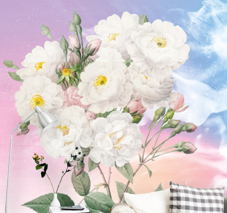 Fototapet blomster hvitt blomsterarrangement - Tenstickers
