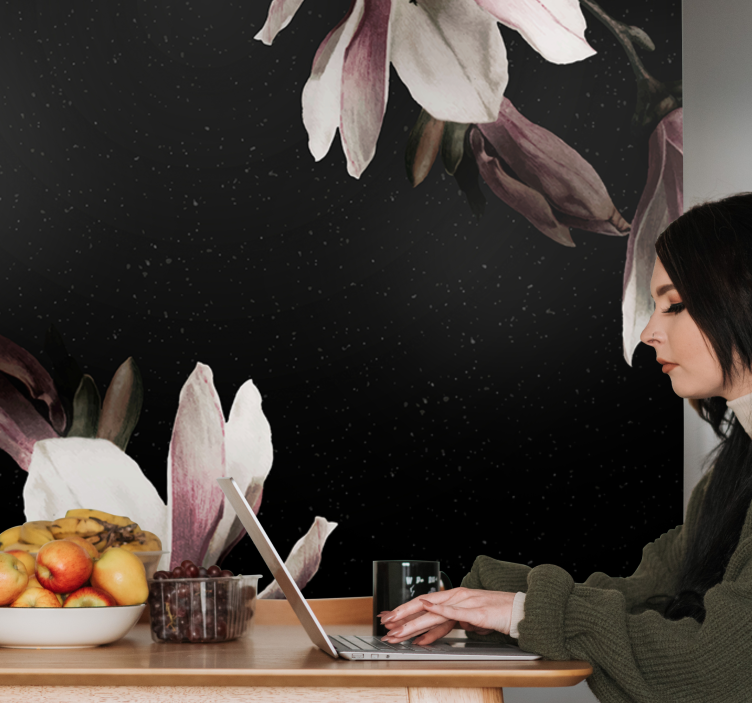 Fototapet blomster magnolia blomstermønster - Tenstickers