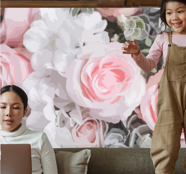 Fototapet blomster romantiske rosa roser - Tenstickers