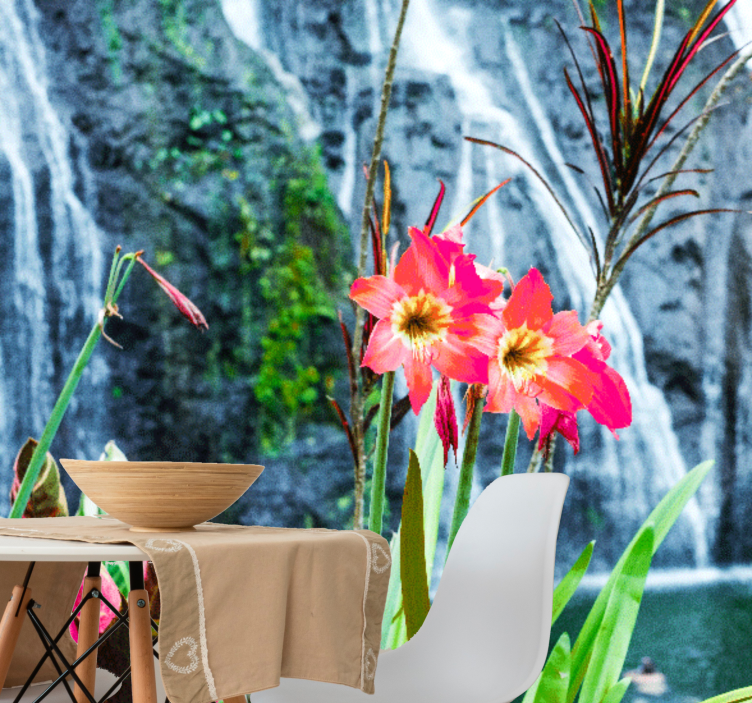 Fototapet blomster rosa tropiske blomster - Tenstickers