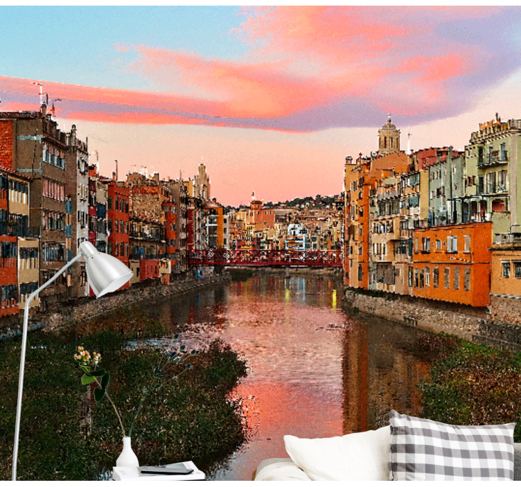 Fototapet byer girona elv solnedgang - Tenstickers