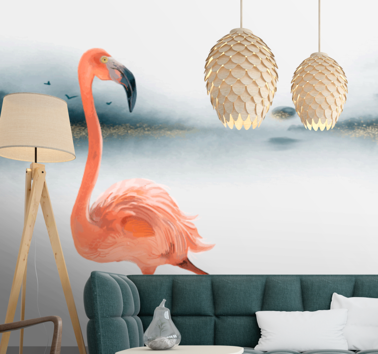 Fototapet dyr elegant flamingo posering - Tenstickers