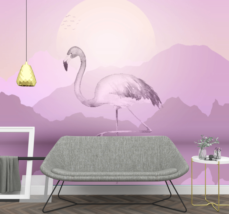 Fototapet dyr elegant flamingo silhuett - Tenstickers