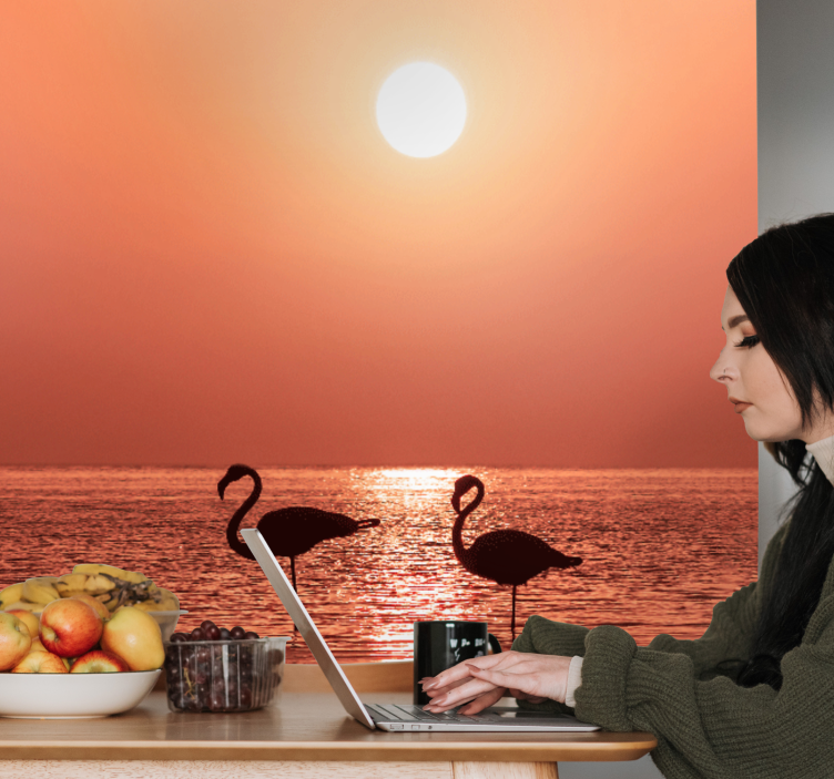 Fototapet dyr flamingo solnedgangslandskap - Tenstickers
