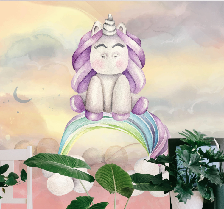 Fototapet fantasi søt enhjørning regnbue - Tenstickers