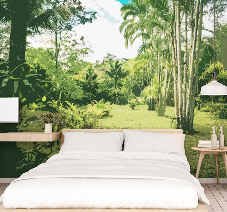 Fototapet jungel frodig tropisk landskap - Tenstickers