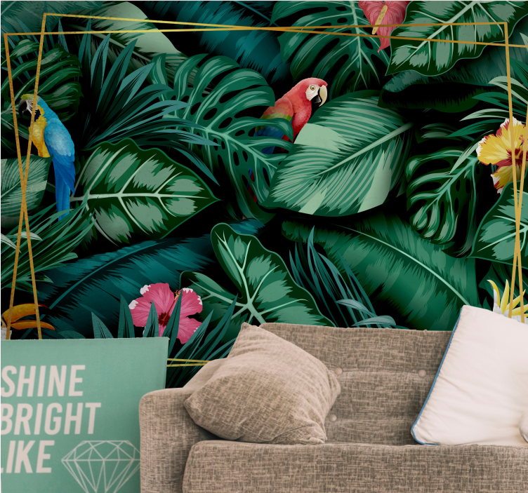 Fototapet jungel tropiske papegøyer habitat - Tenstickers