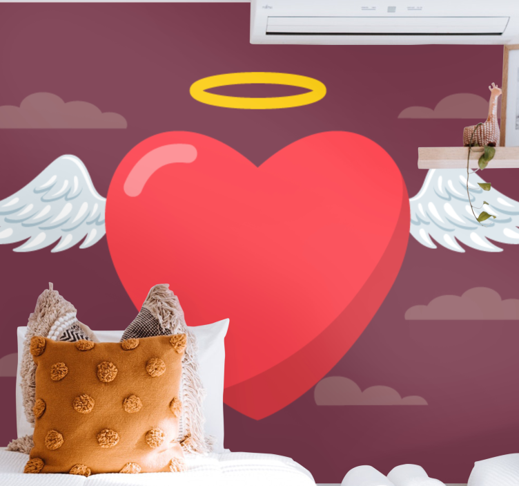 Fototapet kjærlighet hjerte med vinger - Tenstickers