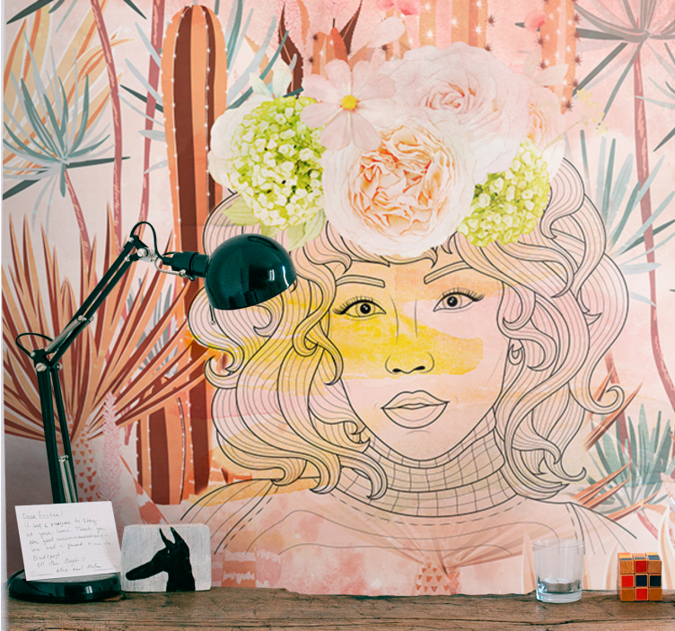 Fototapet kunst blomsterportrett illustrasjon - Tenstickers