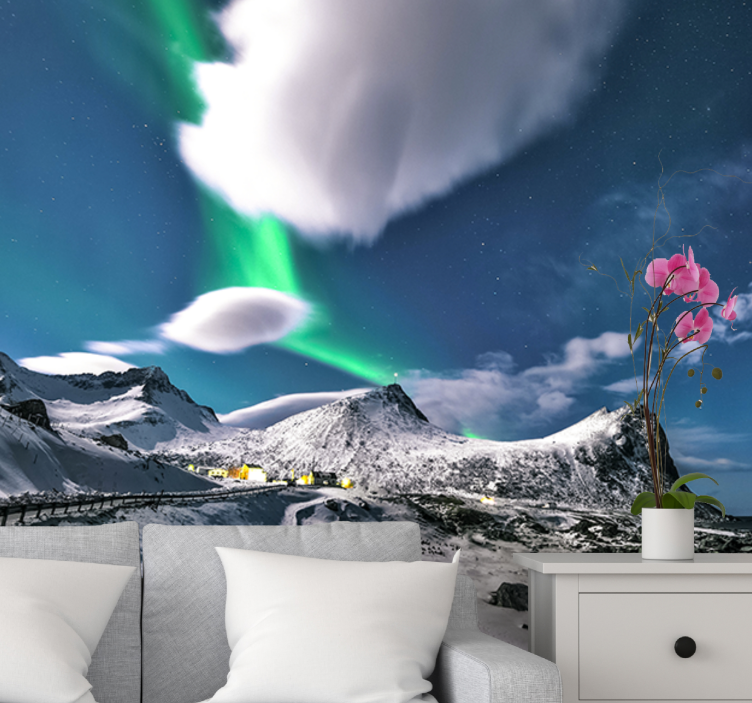 Fototapet landskap aurora borealis perspektiv - Tenstickers