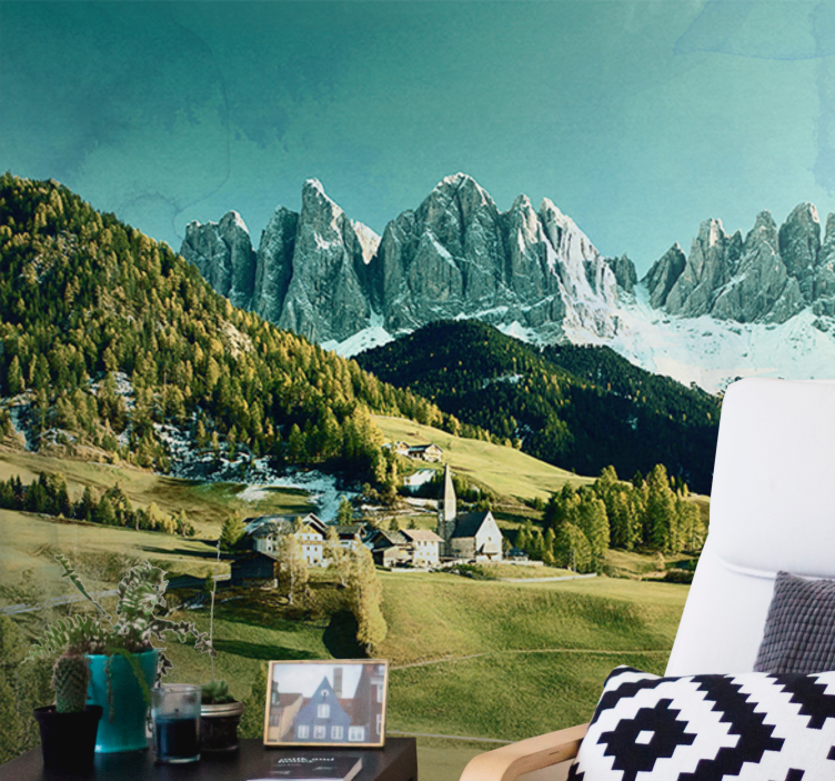 Fototapet landskap fjellandsby - Tenstickers