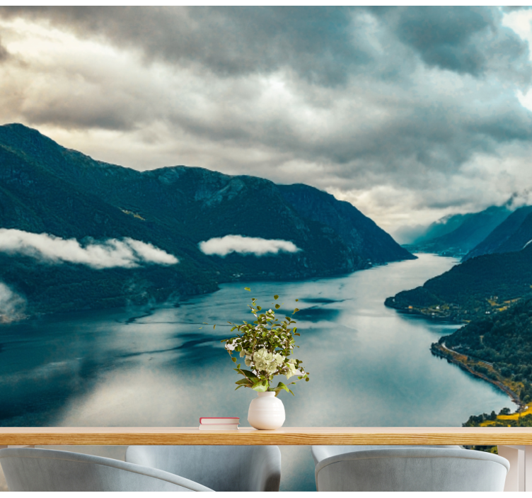 Fototapet landskap fjellvann speil - Tenstickers