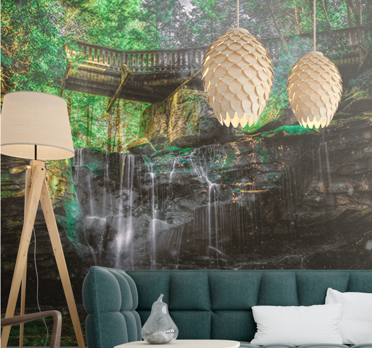 Fototapet landskap naturskjønn fossutsikt - Tenstickers