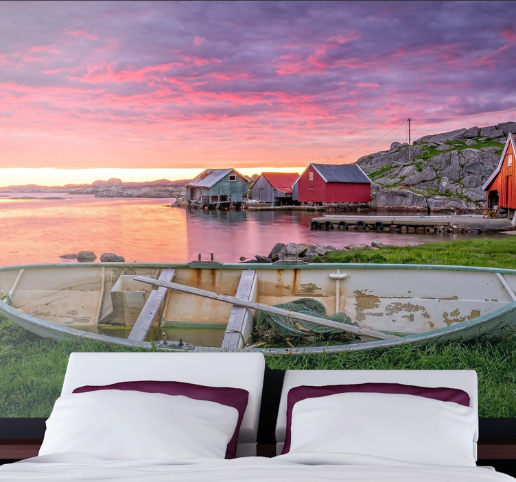 Fototapet landskap naturskjønt kystby - Tenstickers