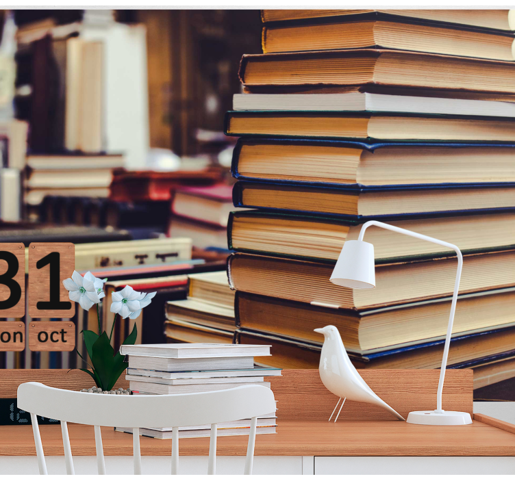 Fototapet landskap stablet litteratur samling - Tenstickers