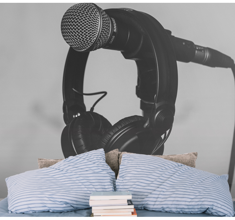 Fototapet musikk mikrofon og hodetelefoner - Tenstickers