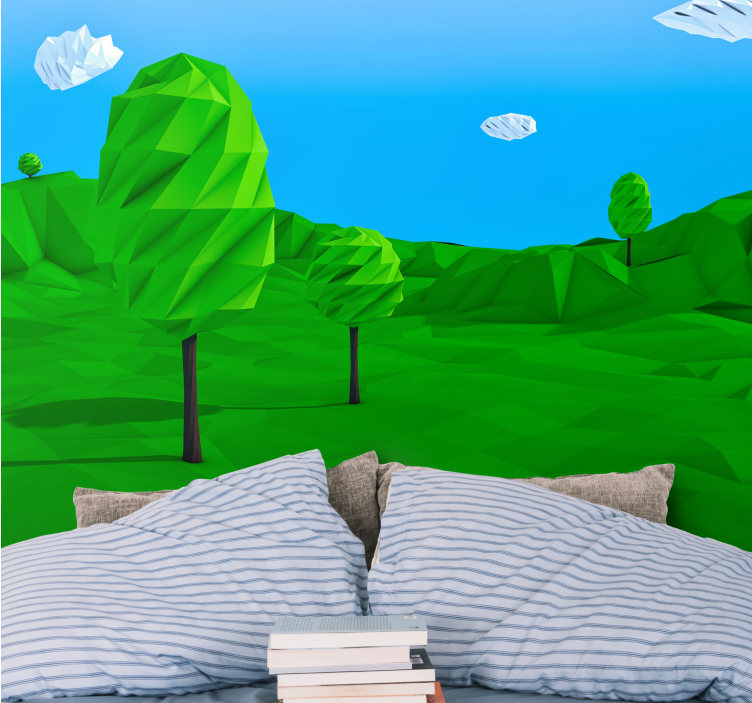 Fototapet natur geometrisk grønt landskap - Tenstickers