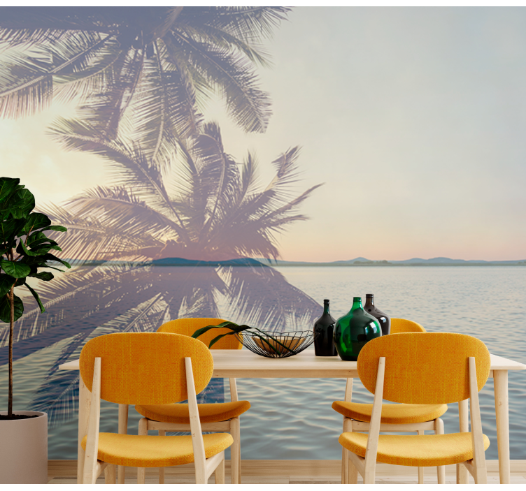 Fototapet natur roende palm silhuett - Tenstickers