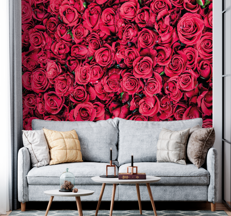 Fototapet rose med livlige rosenblomster - Tenstickers