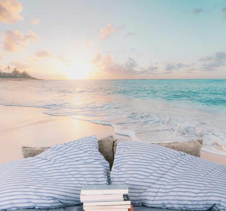 Fototapet sjø solnedgangsstrandstemning - Tenstickers