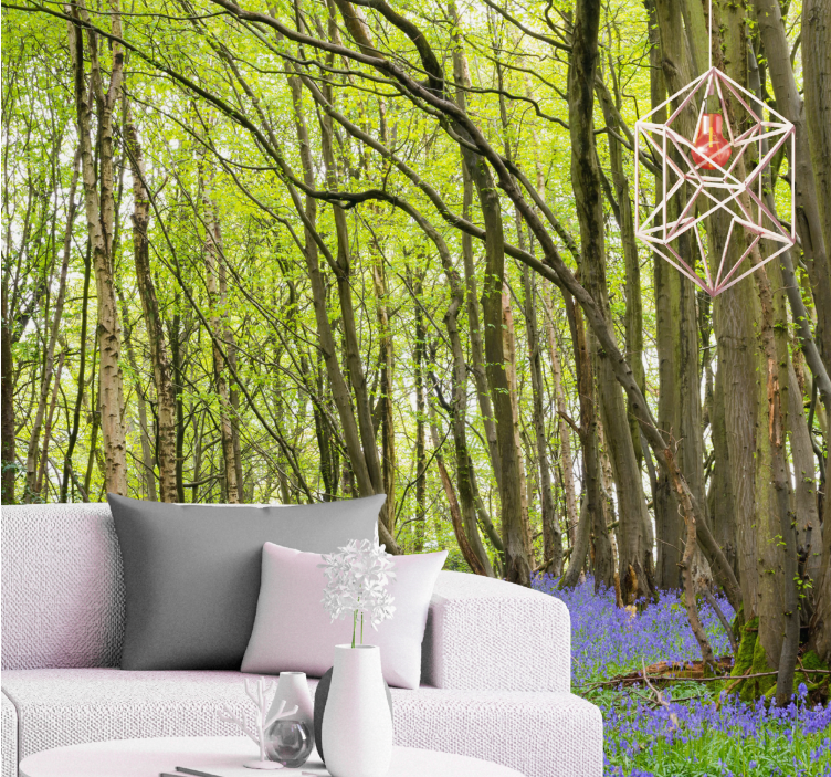 Fototapet skog livlige grønne trær - Tenstickers