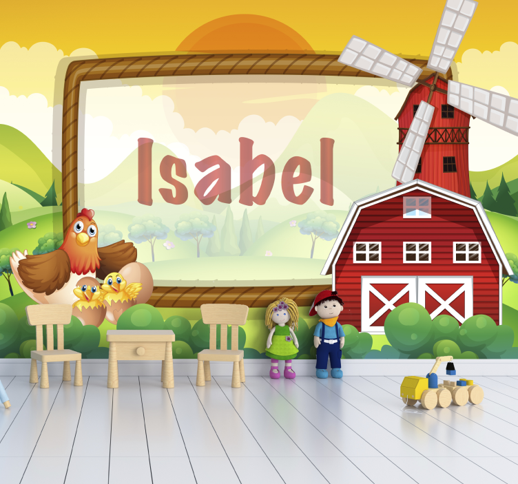 Fototapet spedbarn gårdsdyr venner - Tenstickers