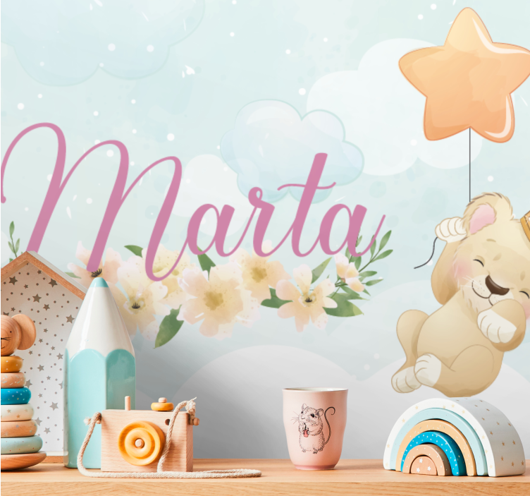 Fototapet spedbarn søt løve med ballong - Tenstickers