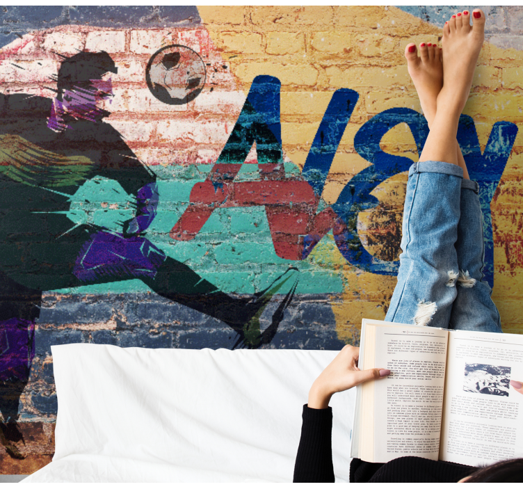 Fototapet urban kunst fotballspiller i aksjon - Tenstickers