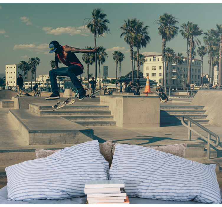 Fototapet urban kunst skateboarder i aksjon - Tenstickers