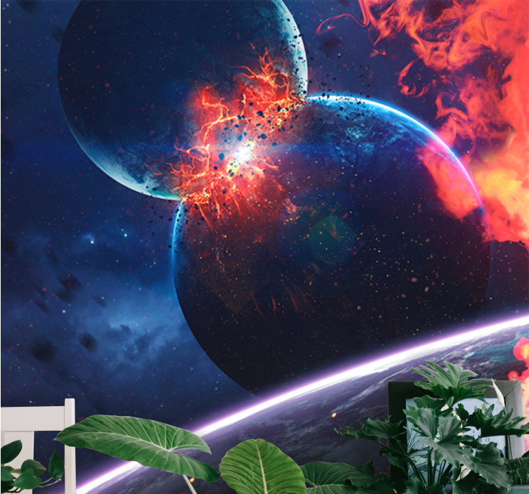 Fototapet verdensrommet eksplosiv kosmisk kollisjon - Tenstickers