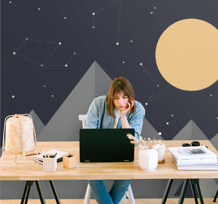 Fototapet verdensrommet måneskinn på fjelltopper - Tenstickers