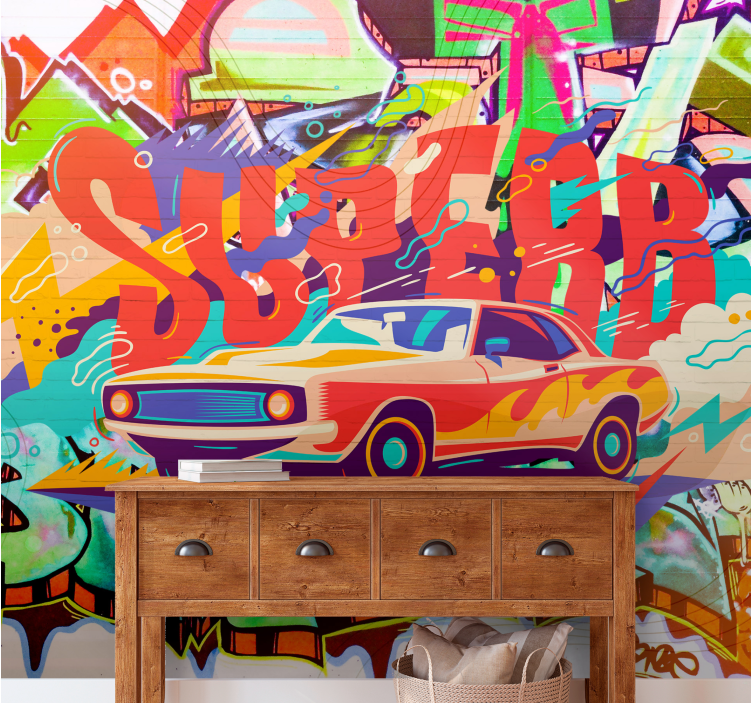 Graffities med vintage fototapet bil - Tenstickers