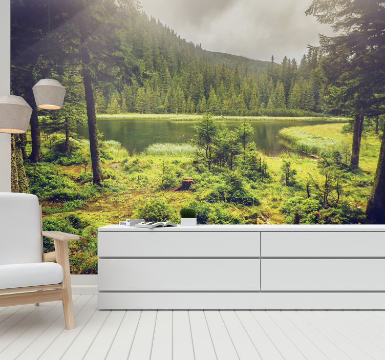 Grønne trær skogfototapet - Tenstickers