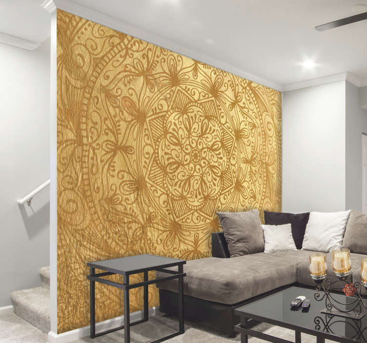 Fantastisk gylden mandala fotomural - Tenstickers