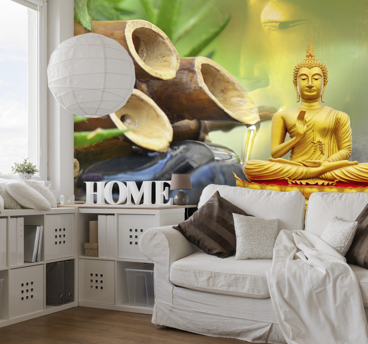 Gyllen buddha med vann buddha fototapet - Tenstickers