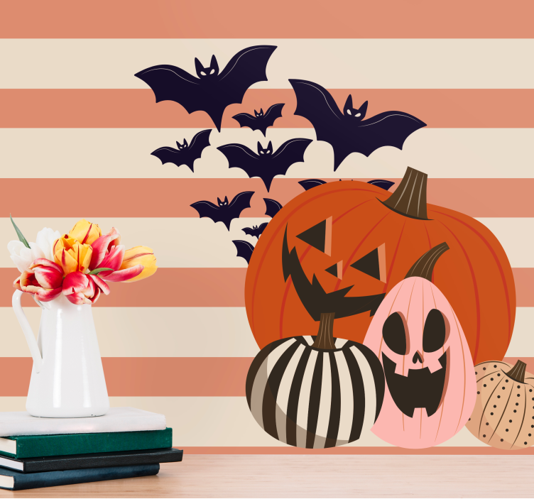 Halloween fototapet med gresskar og flaggermus - Tenstickers