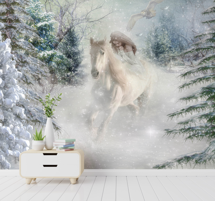 Hvit hest fantasy fototapet - Tenstickers