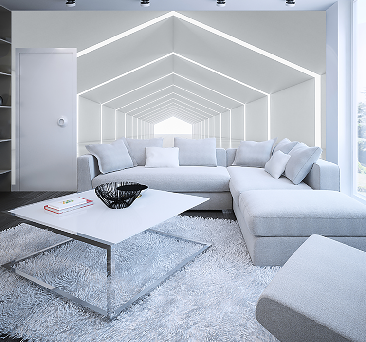 Hvit tunnel 3d fototapet - Tenstickers