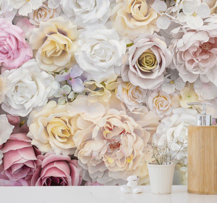 Hvite roser bukett fototapet 3d - Tenstickers