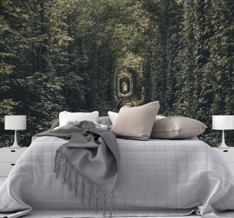 Jernbanetunnel av trær natur fototapet - Tenstickers