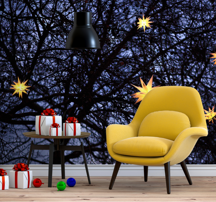 Jul fototapet gylden stjernehimmel - Tenstickers