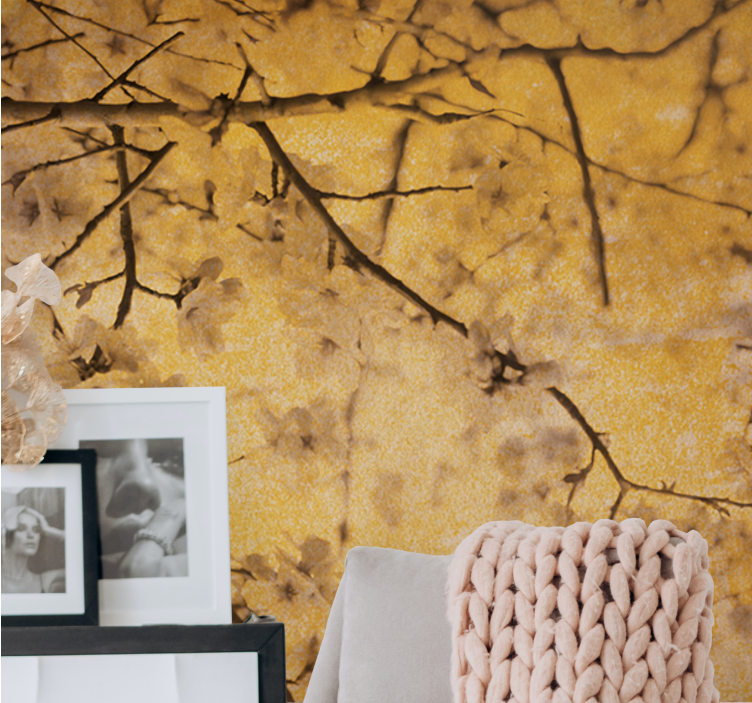 Kirsebærblomst i gult fototapet blomster - Tenstickers