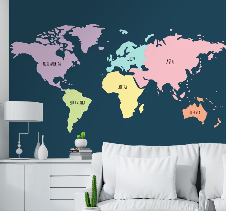 Kontinenter pastellfarger nr fototapet verdenskart - Tenstickers
