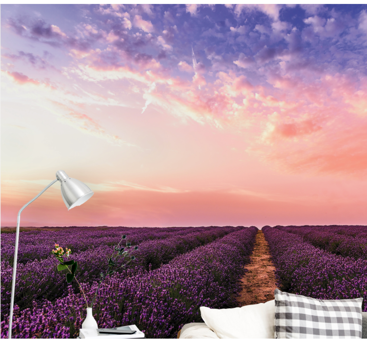 Lavendelfelt solnedgang fototapet blomster - Tenstickers