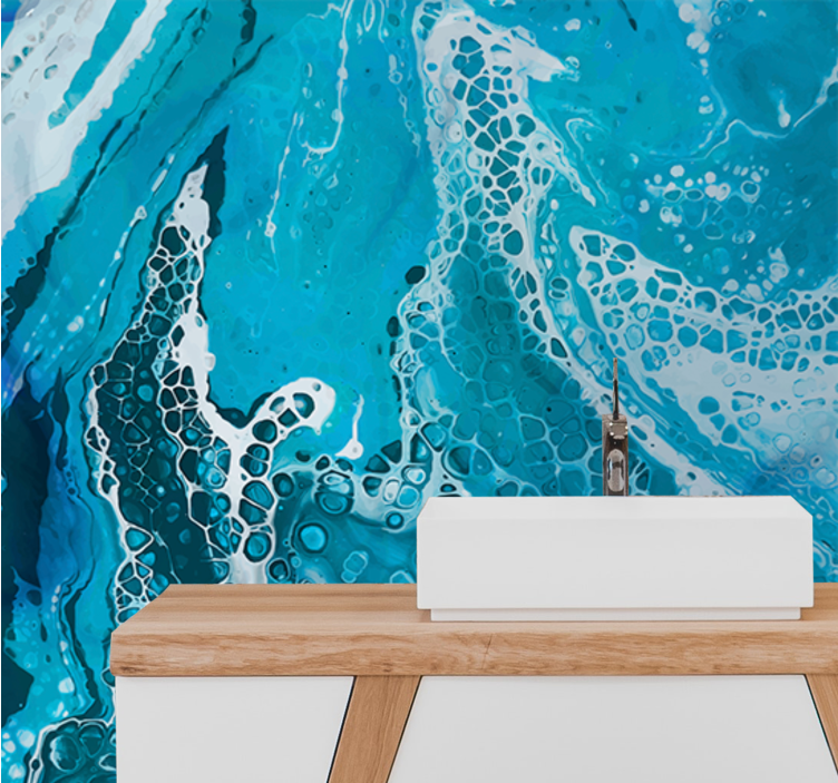 Lys blå flytende marmor effekt fototapet bad - Tenstickers