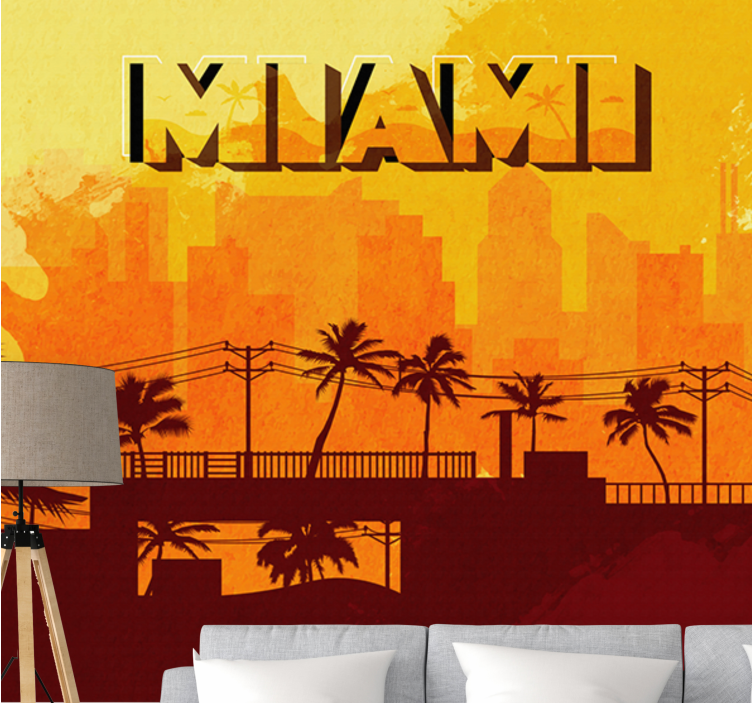 Miami retro by illustrasjon fototapet stue - Tenstickers