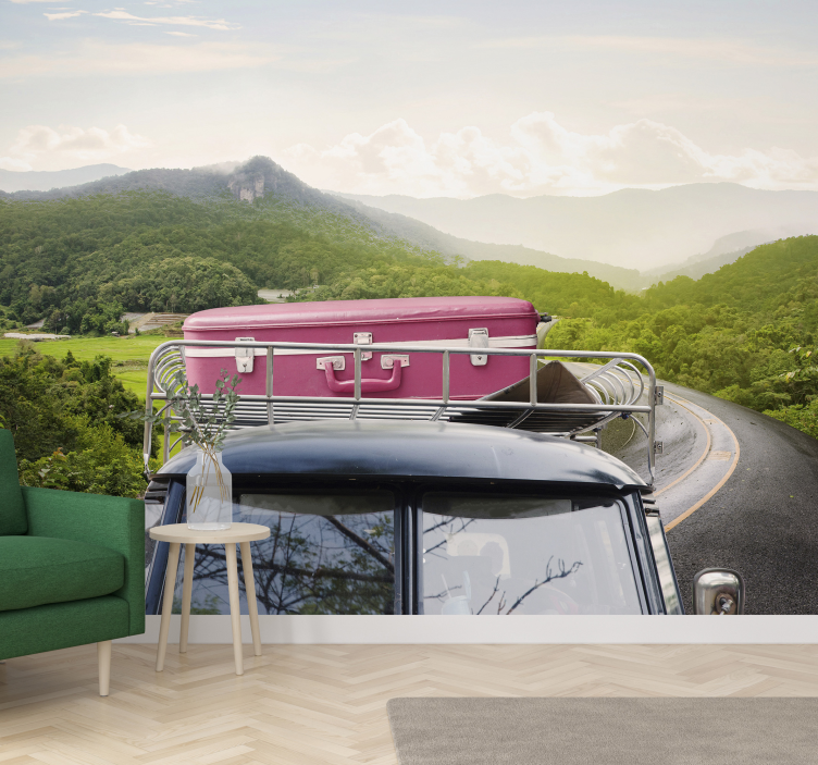 På bilens vintage fototapet - Tenstickers