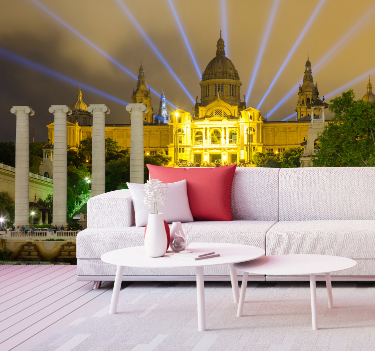 Palace montjuic om natten fototapet - Tenstickers