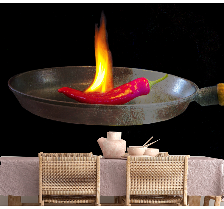 Rød pepper på brann moderne fototapet - Tenstickers