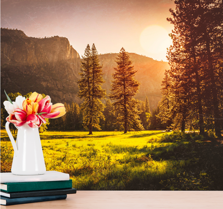 Rolig fjellsolnedgang fototapet landskap - Tenstickers